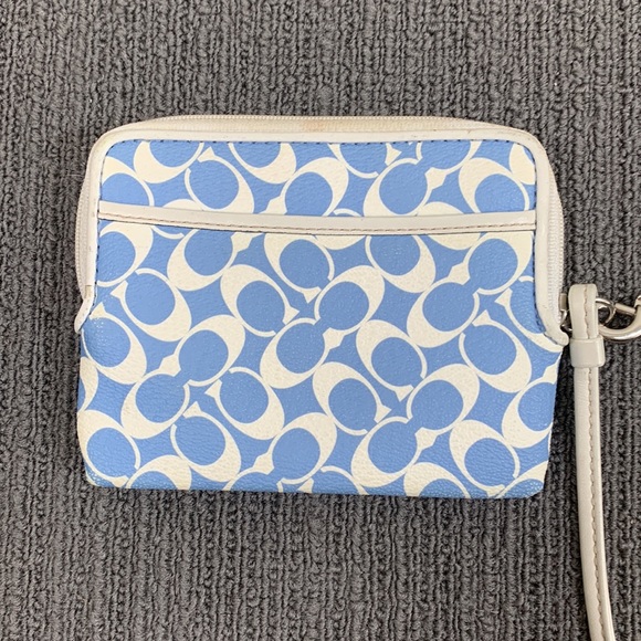 Coach Wristlet Wallet Womens Small Blue White Coated Canvas Signature Clutch - Picture 9 of 15